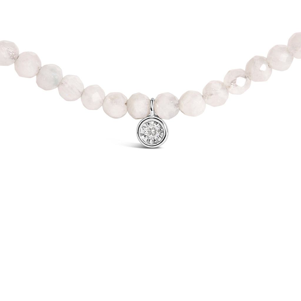 Sterling Silver Moonstone Bead Station Necklace with Diamond Accent