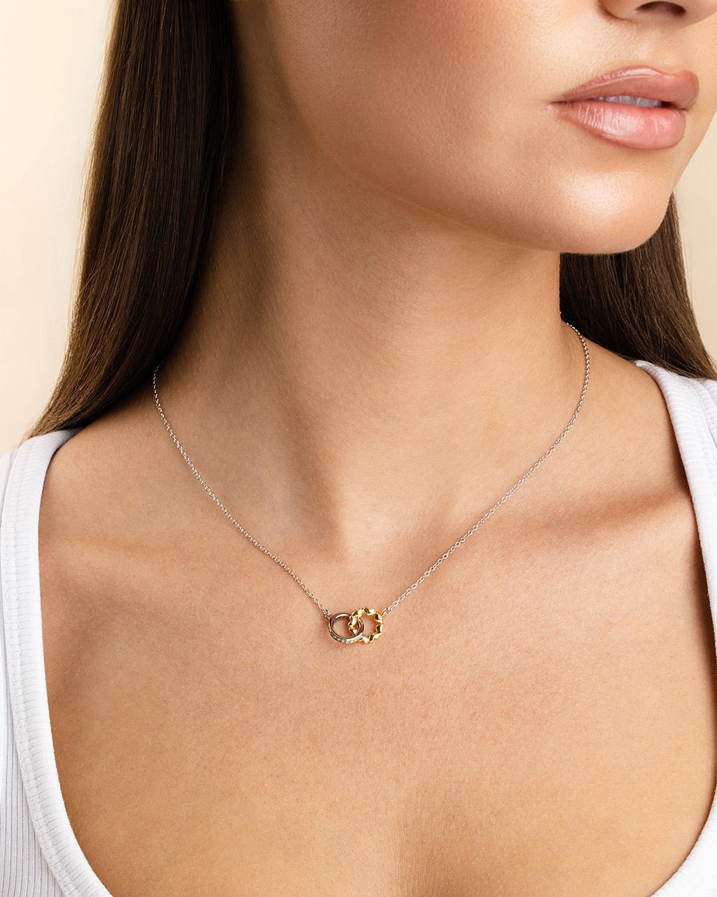 Sterling Silver Interlocking Heart Charm Necklace