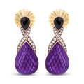 18K Rose Gold Flash Plated .925 Sterling Silver Purple Enamel 1/5 Cttw Round Pave-Set Diamond and 5.5 x 4mm Pear-Shaped Black Onyx Drop Earrings (F-G Color, VS1-VS2 Clarity)