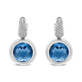 18K White Gold Bezel Set 11mm Blue Topaz and 1/2 Cttw Invisible Set Diamond Bale Dangle Earrings (F-G Color, VS1-VS2 Clarity)