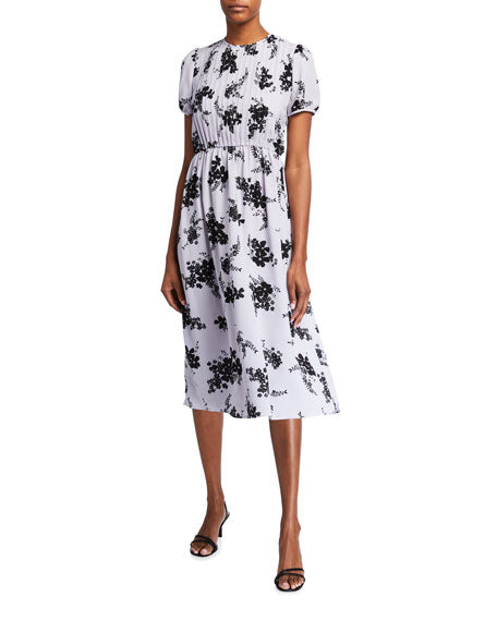 Michael Kors  Pintuck Floral Print Short Sleeve Dress