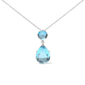 18K White Gold Diamond Accent and Round London Blue Topaz and Pear Cut Sky Blue Topaz Dangle Drop 18" Pendant Necklace (G-H Color, SI1-SI2 Clarity)