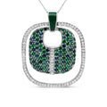.925 Sterling Silver Green Enamel Pendant with 1/2 Cttw Diamond, Sapphire, and Tsavorite Openwork Statement 18" Pendant Necklace (F-G Color, VS1-VS2 Clarity)