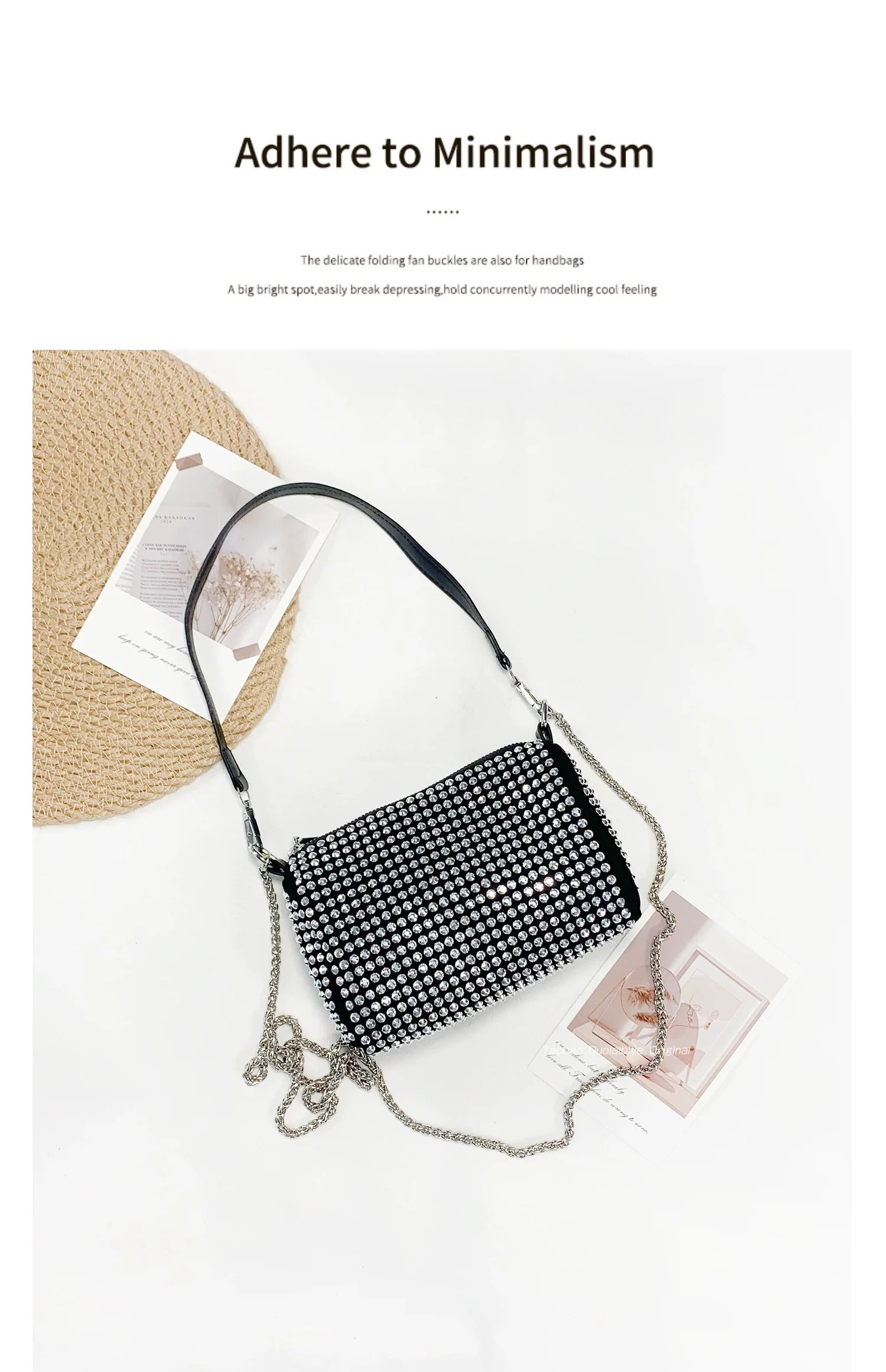 New Arrival Trendy Rhinestone Small Square Bag | Full Diamond Underarm Bag & Women's Chain Shoulder Crossbody Small Handbag (Japanese & Korean Style)