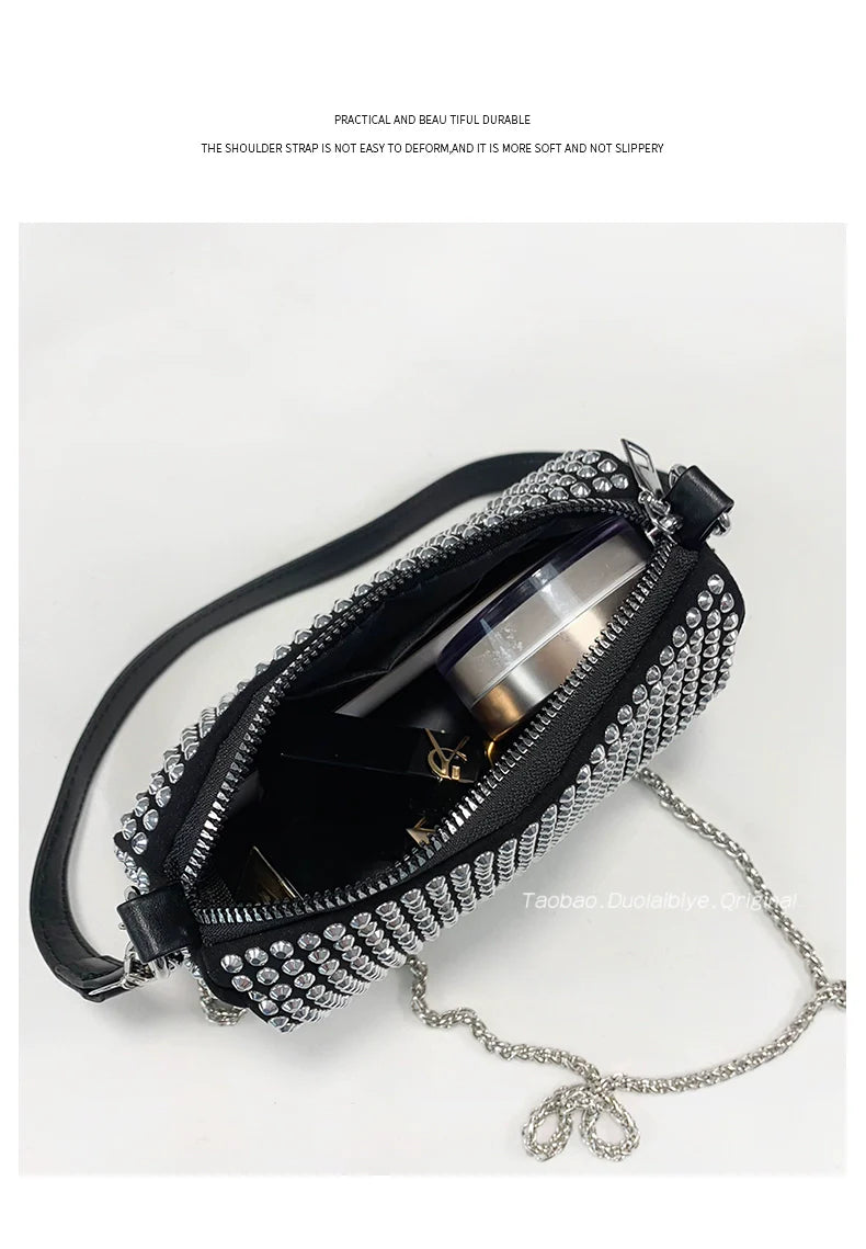 New Arrival Trendy Rhinestone Small Square Bag | Full Diamond Underarm Bag & Women's Chain Shoulder Crossbody Small Handbag (Japanese & Korean Style)