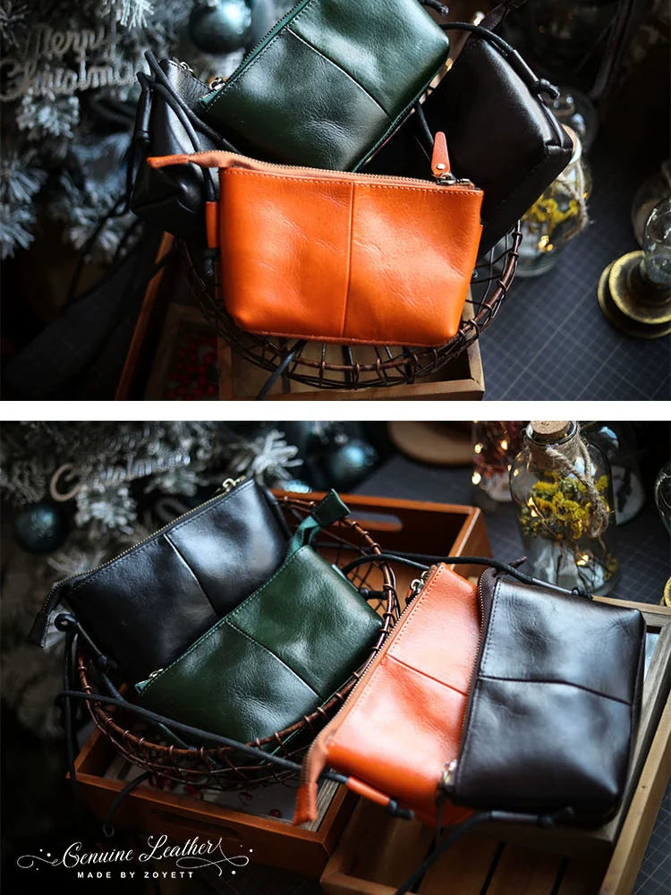 Genuine Leather Retro Portable Phone Bag | New Top Layer Cowhide Crossbody for Women (Pure Color)