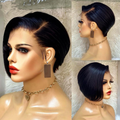 Transparent Lace Front Short Human Hair Bob Wig | Real Human Hair Bobo Headgear for Women (Business/OL Style)