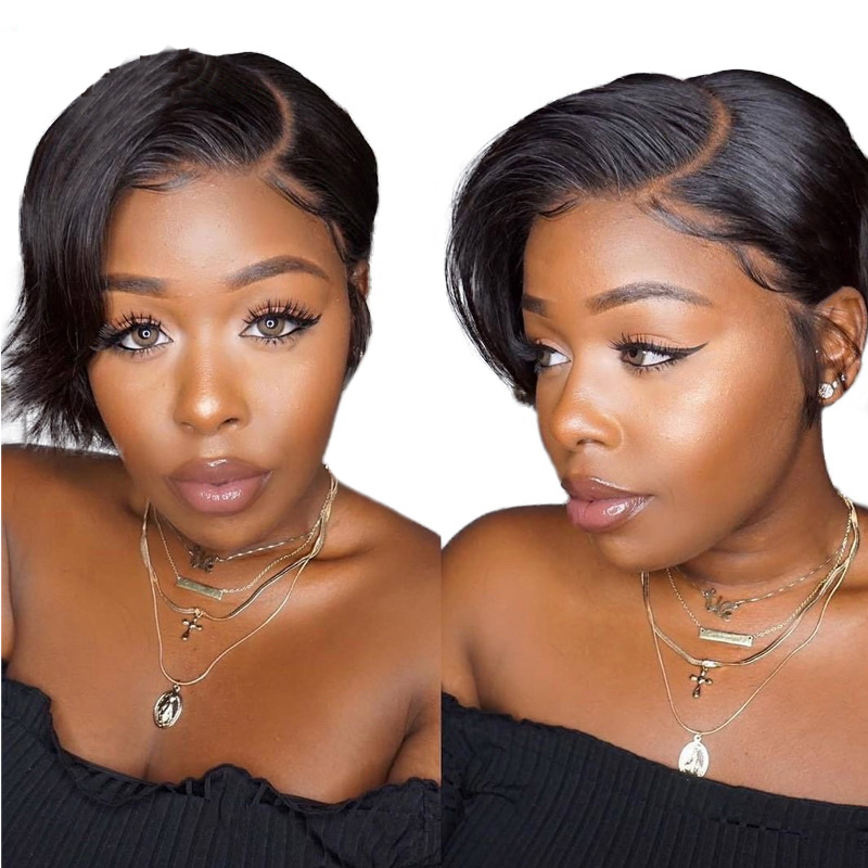 Transparent Lace Front Short Human Hair Bob Wig | Real Human Hair Bobo Headgear for Women (Business/OL Style)
