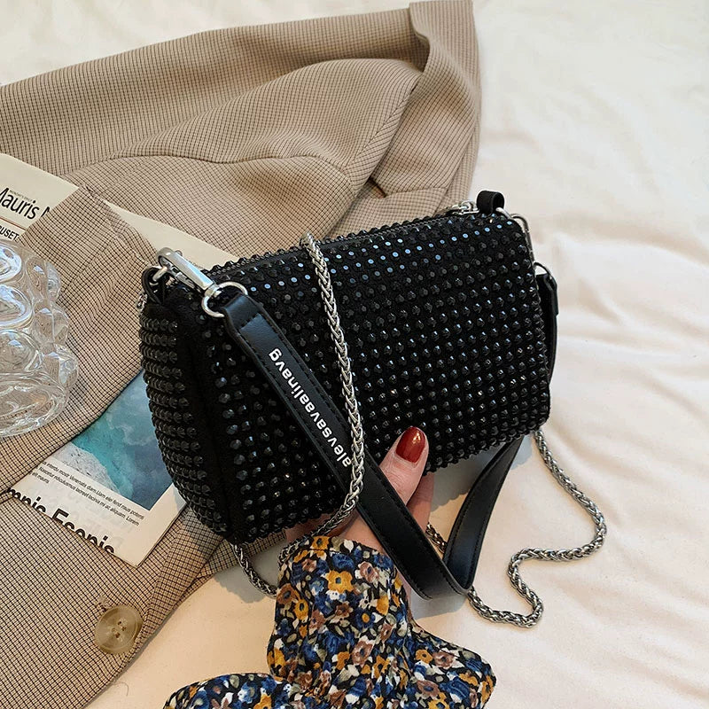 New Arrival Trendy Rhinestone Small Square Bag | Full Diamond Underarm Bag & Diamond-Embedded Women's Shoulder Crossbody Small Handbag