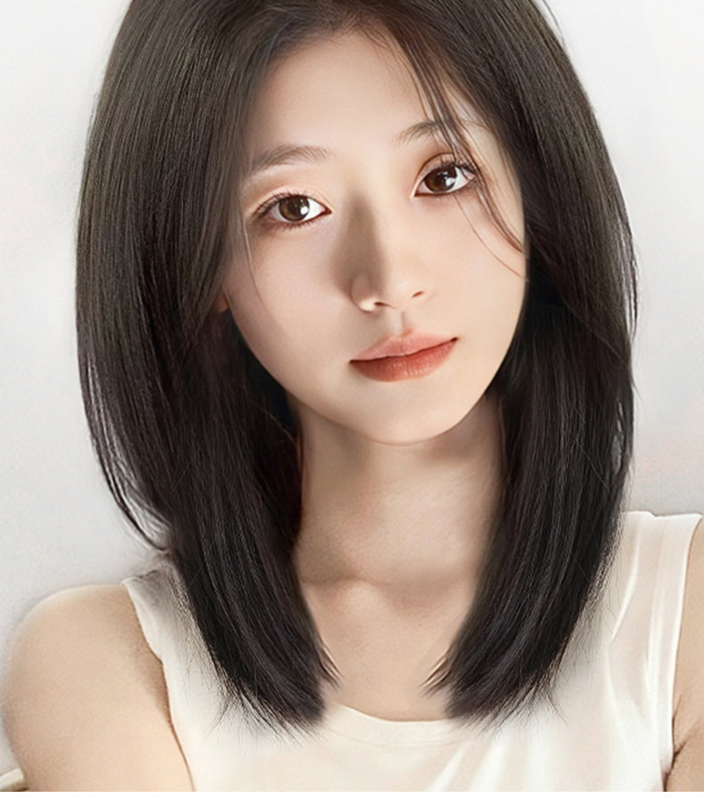 Women's Long Hair Lace Eight-Word Bangs Collarbone Length Wig | Artificial Full Real Human Hair Seamless Full-Head Wig