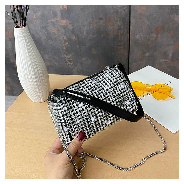 New Arrival Trendy Rhinestone Small Square Bag | Full Diamond Underarm Bag & Diamond-Embedded Women's Shoulder Crossbody Small Handbag