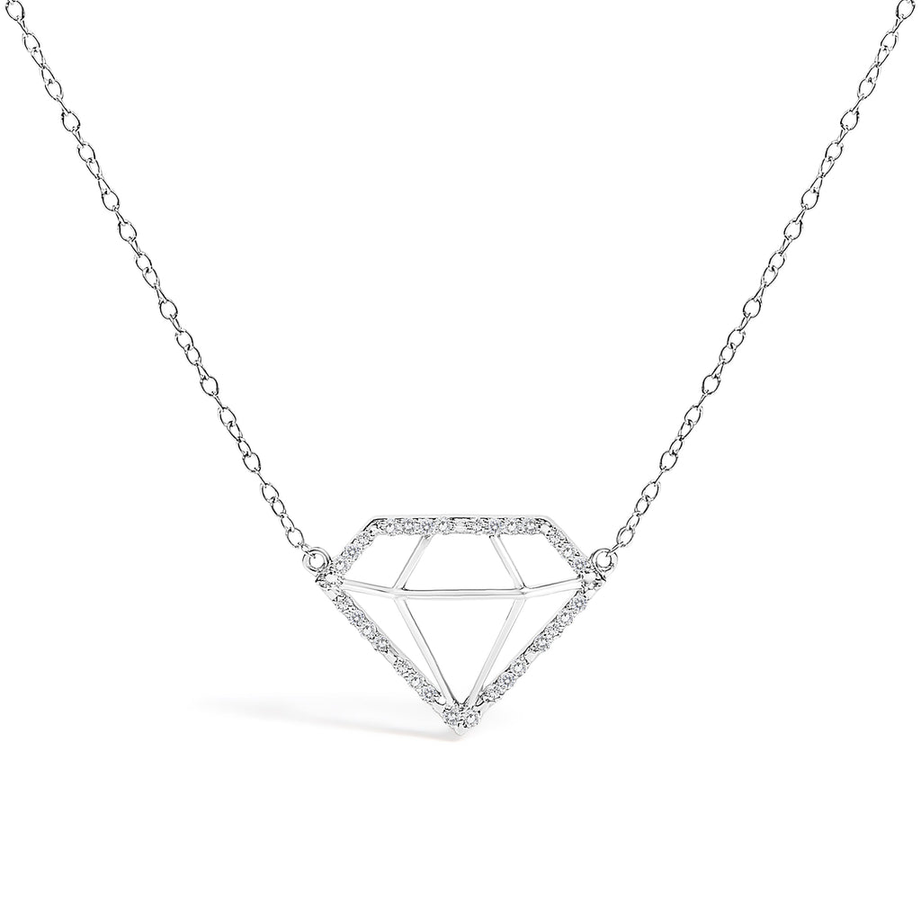 .925 Sterling Silver 1/7 Cttw Lab Grown Diamond Diamond Shaped Pendant Necklace - Size 18 Inches