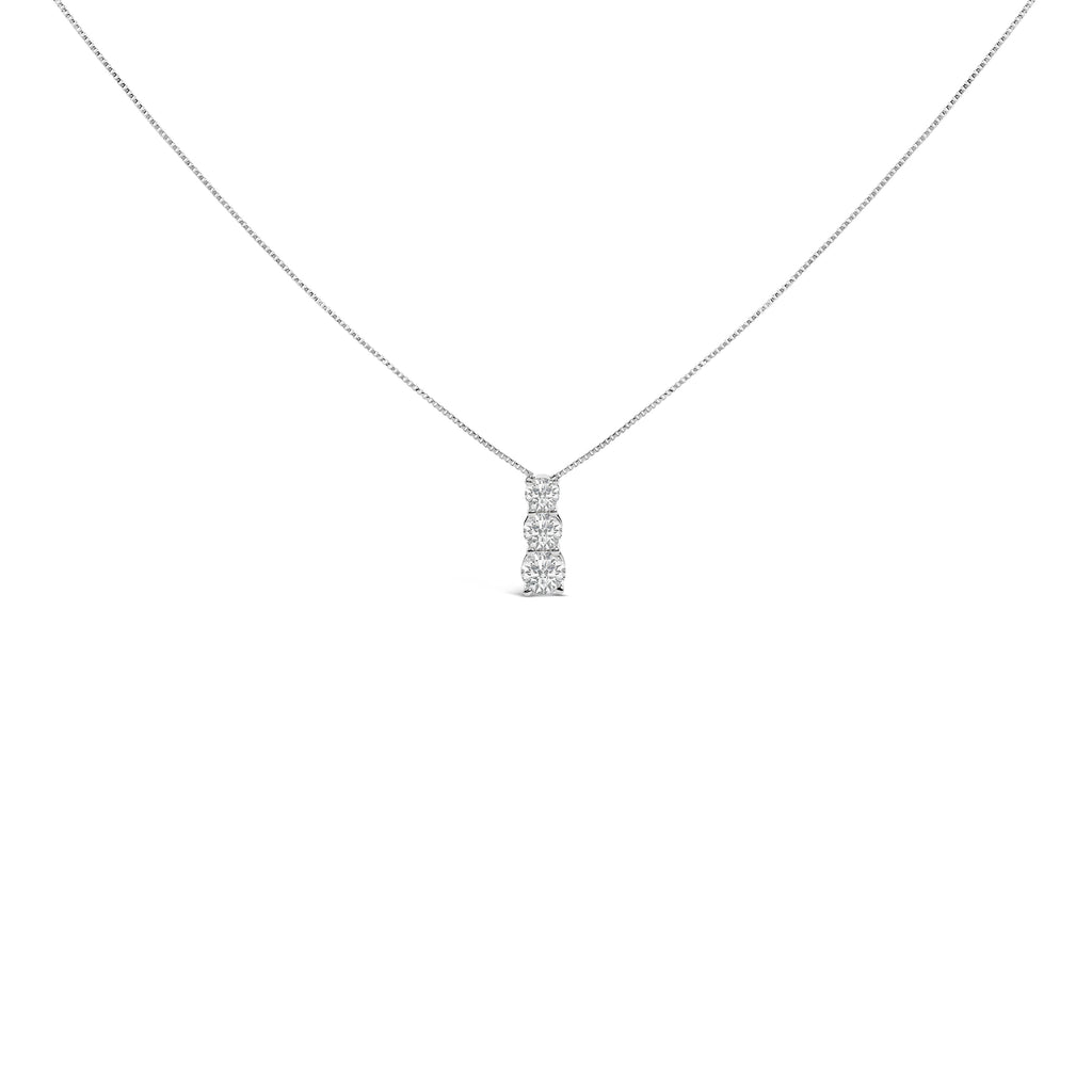 14K White Gold 1/2 Cttw Lab Grown Diamond Three Stone Pendant Necklace