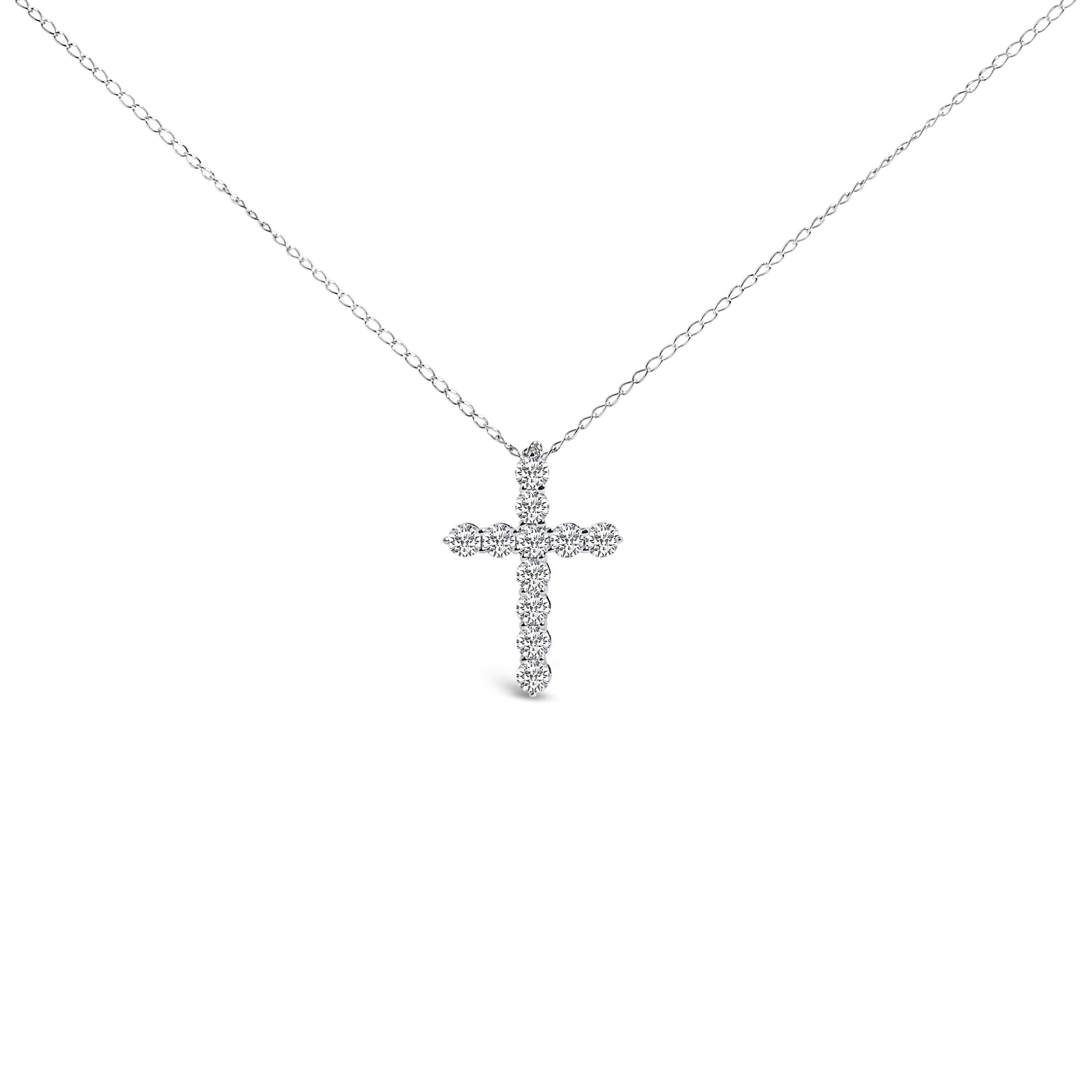 14K White Gold 1/2 Cttw Lab Grown Diamond 11 Stone Cross Pendant Necklace