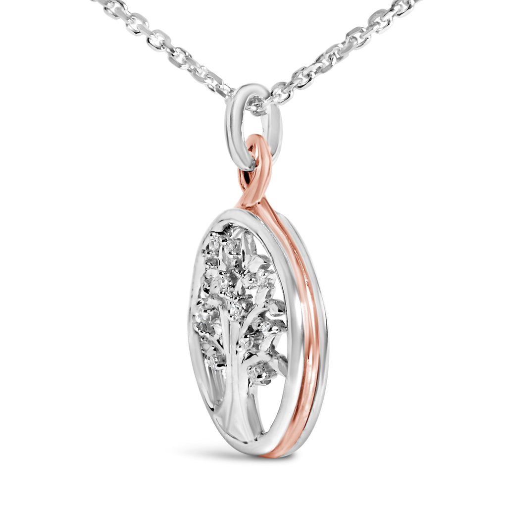 14K Rose Gold Plated Sterling Silver Diamond Accent Tree of Life Pendant Necklace
