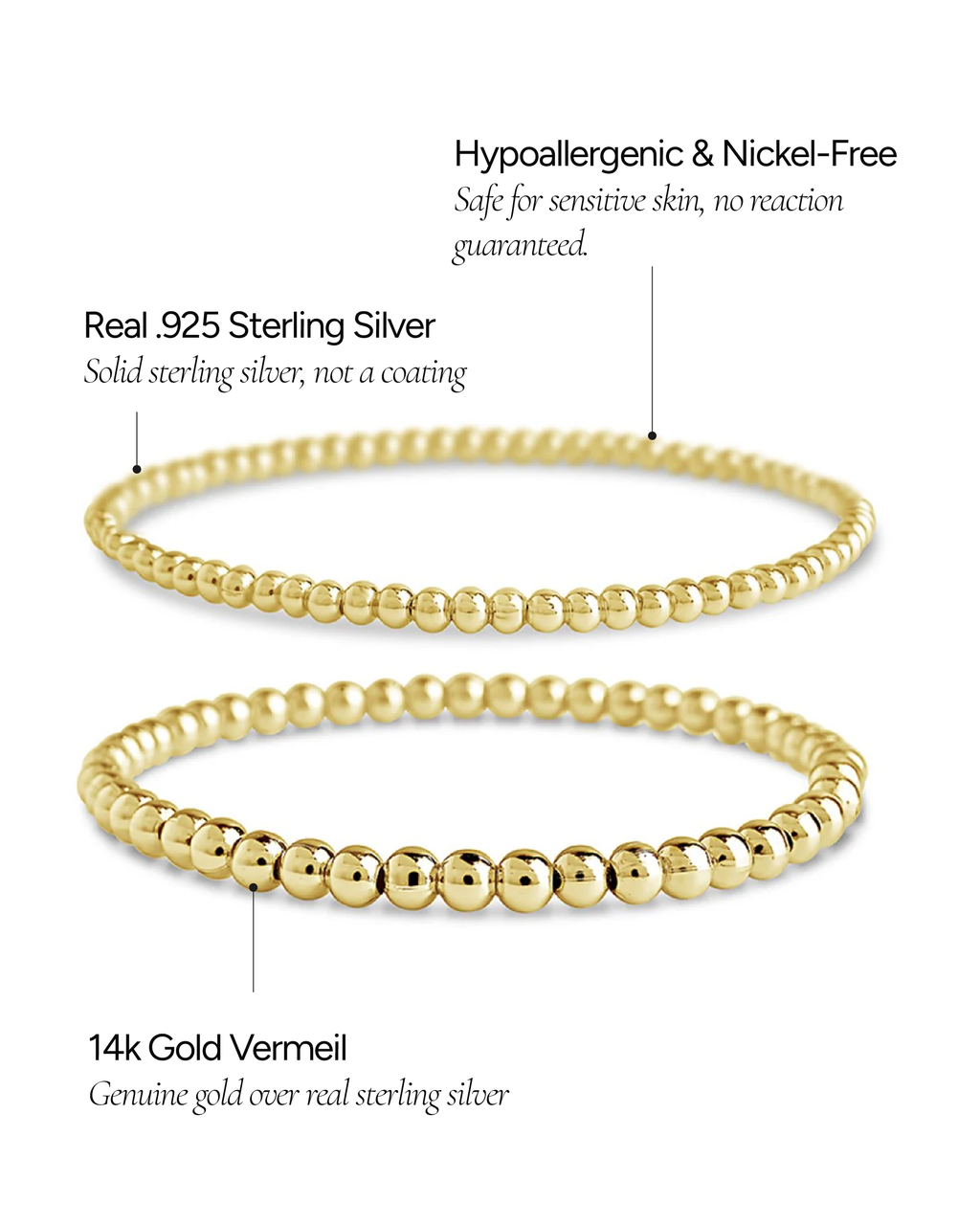 Sterling Silver Beaded Stretch Bracelet Sets