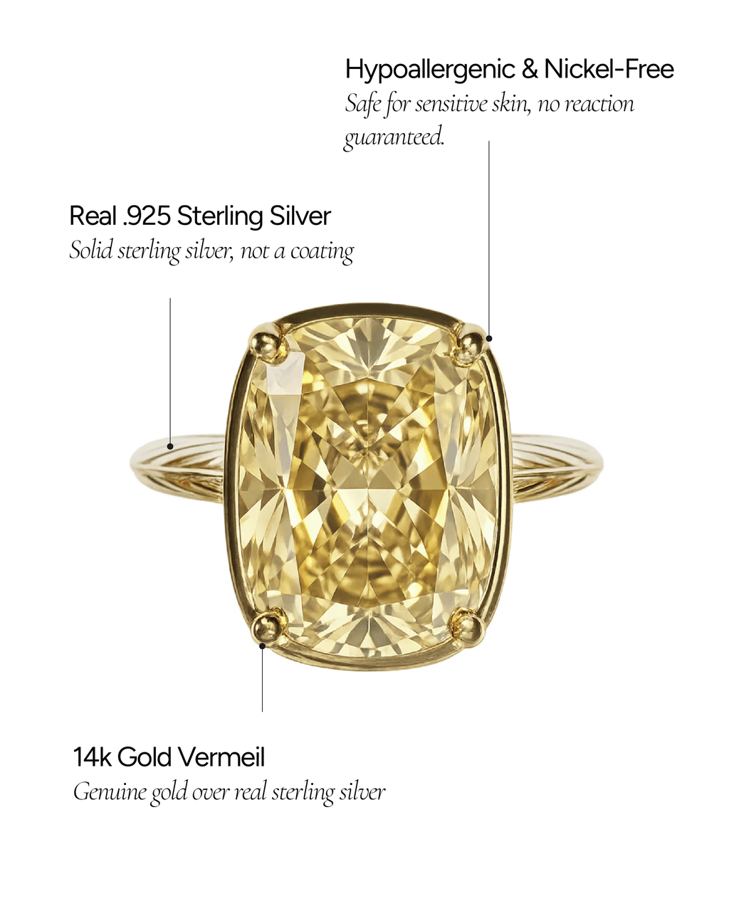 Sterling Silver Elongated Cushion Light Yellow CZ Cocktail Ring