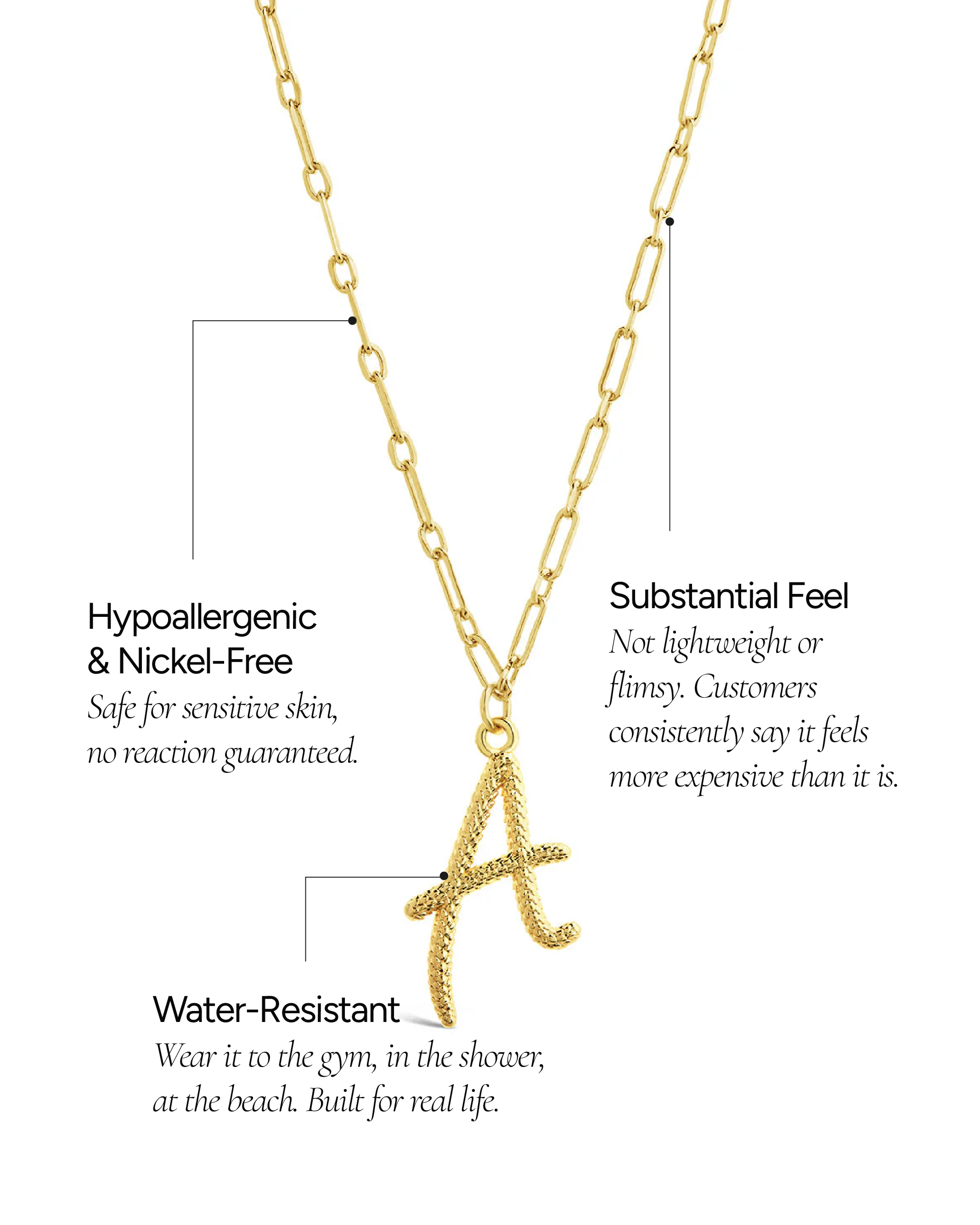 Textured Initial Charm Pendant Necklace