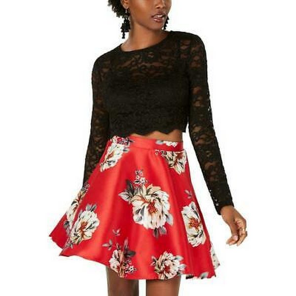 City Studios Women?s Juniors Lace Floral Crop Top Only, Size 7