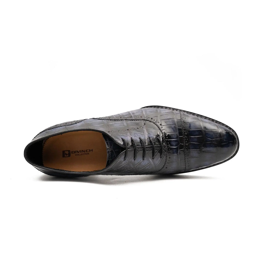 Purplish Blue Crocodile Oxford Shoes Goodyear Norwegian 8016