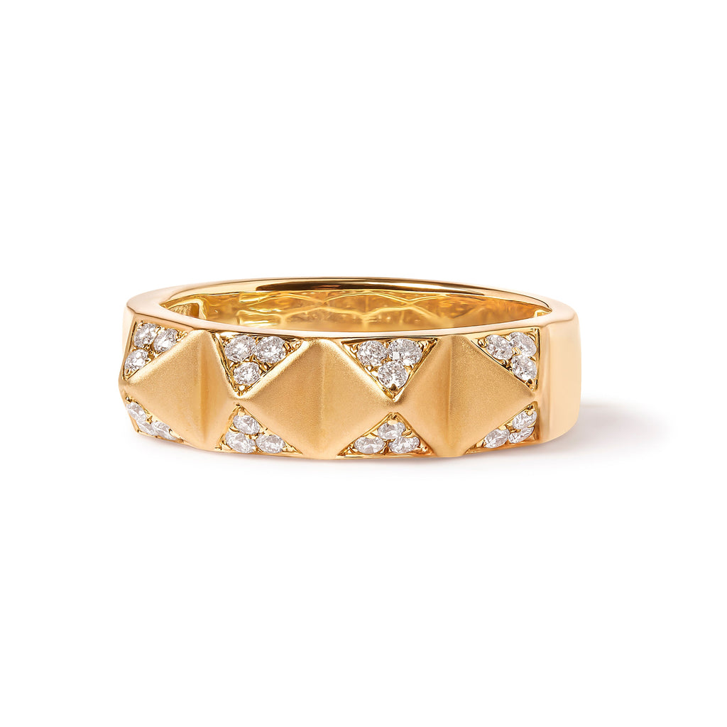 14K Yellow Gold 1/4 Cttw White Diamond Pyramid Band Ring (G-H Color, SI1-SI2 Clarity)- Size 7