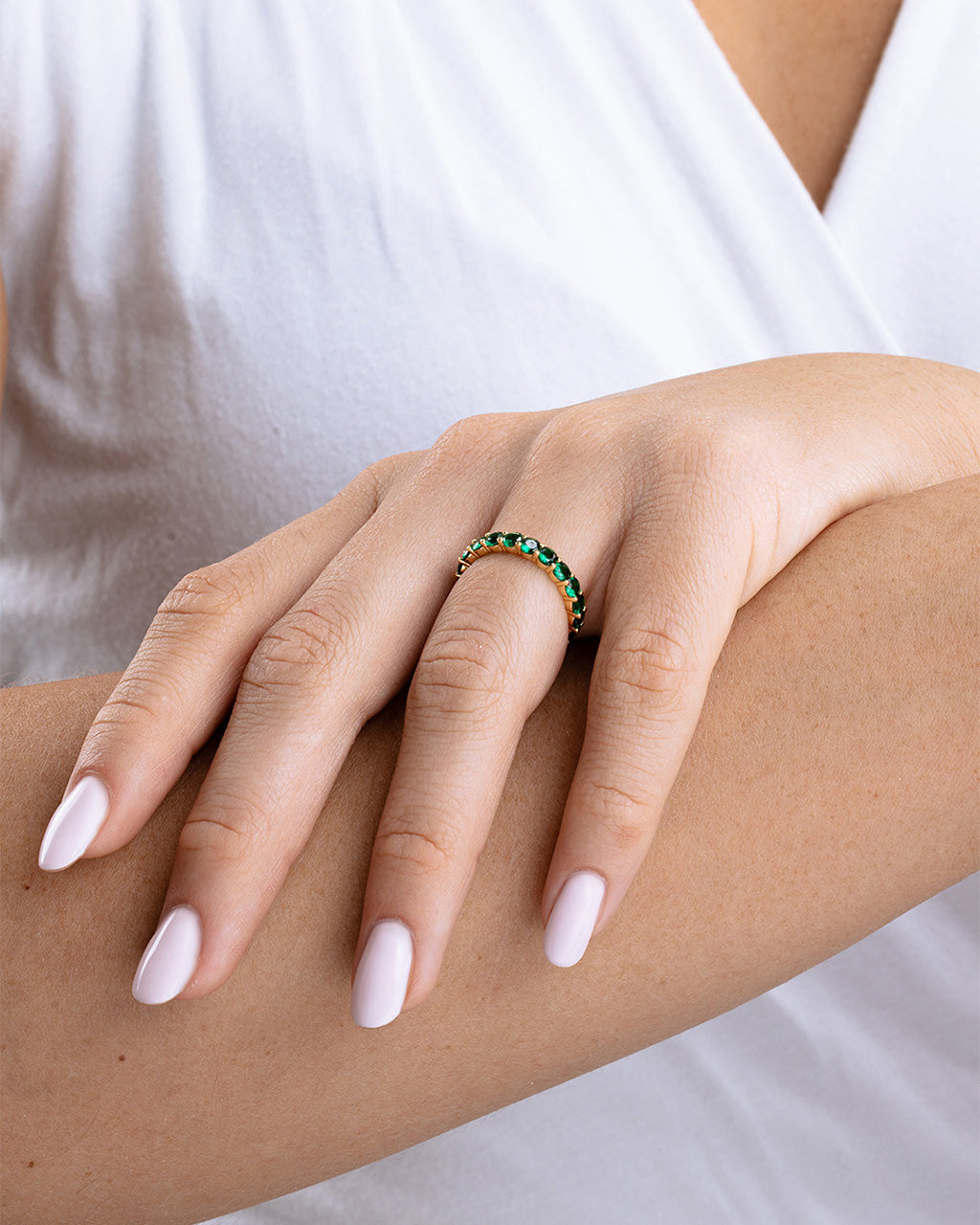 Sterling Silver Gracie Emerald CZ Eternity Ring