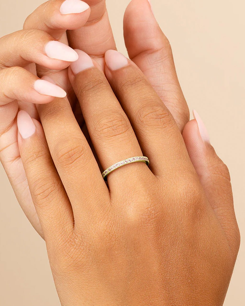 Sterling Silver 2.5mm Thin Pink CZ Band Ring