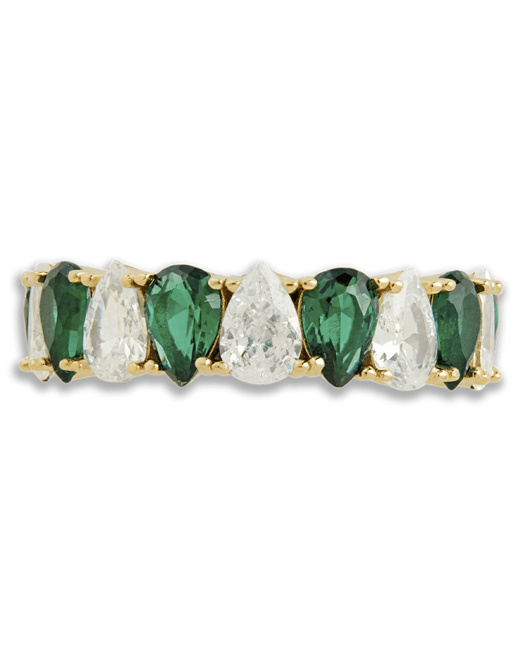 Sterling Silver Pear Cut Emerald CZ Celebration Band Ring