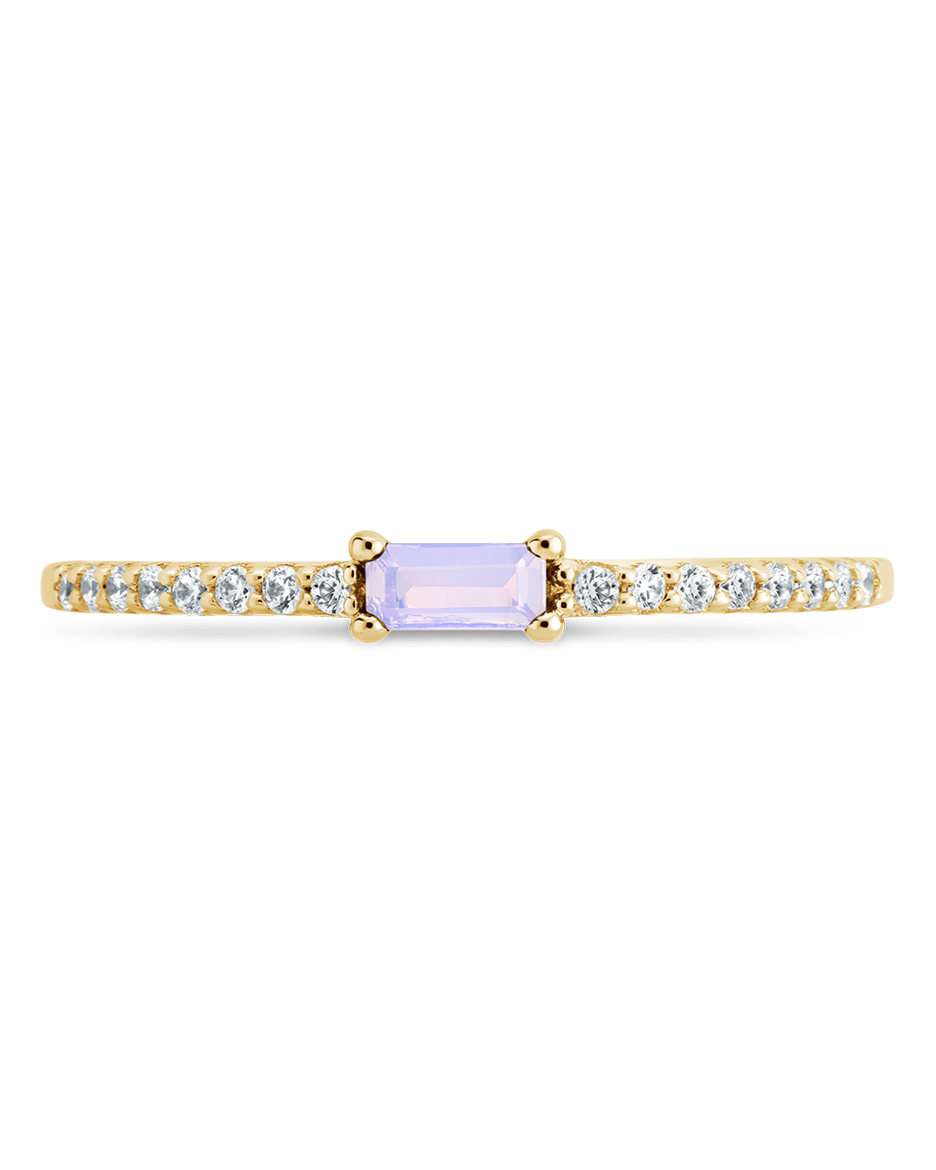 Sterling Silver Thin Moonstone CZ Stacking Birthstone Ring