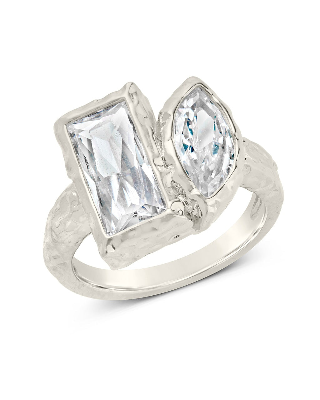 Sterling Silver Tate CZ & Molten Metal Toi et Moi Ring