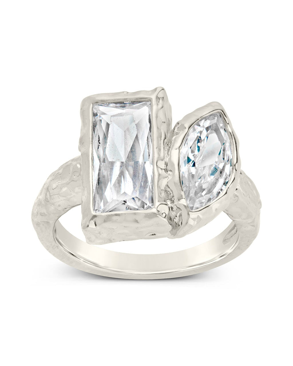 Sterling Silver Tate CZ & Molten Metal Toi et Moi Ring