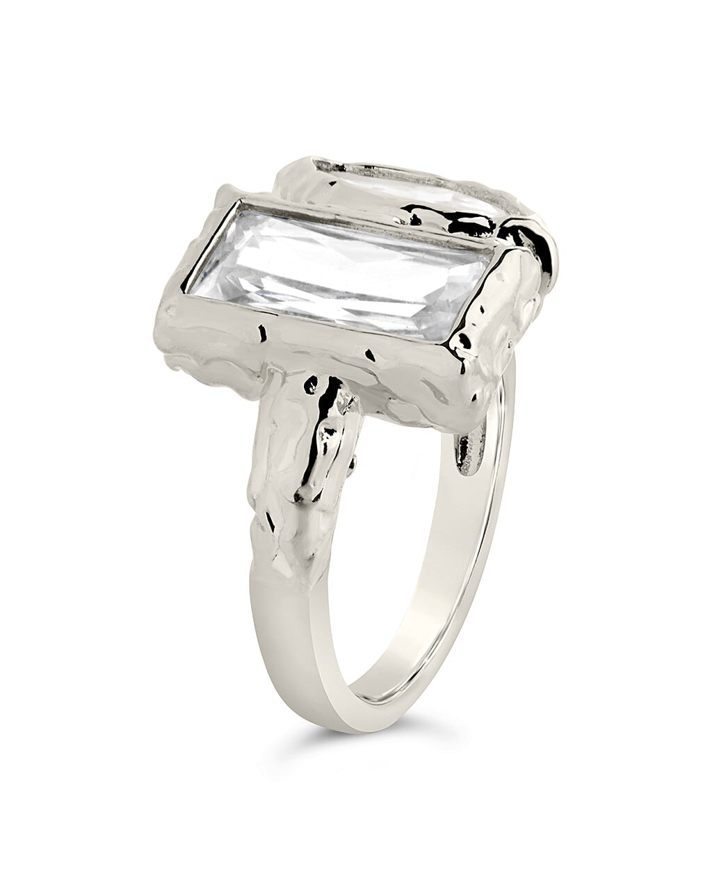 Sterling Silver Tate CZ & Molten Metal Toi et Moi Ring