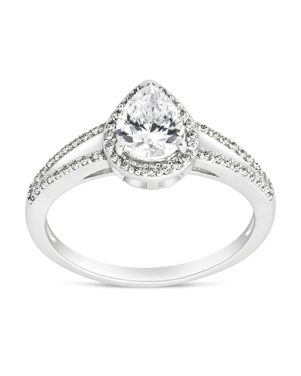 Sterling Silver CZ Pear Cut Engagement Ring