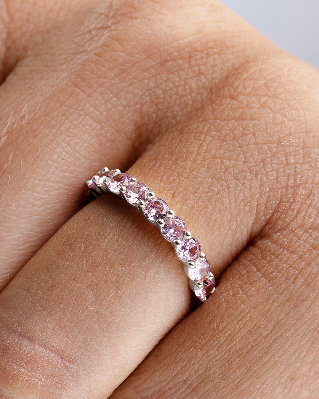 Sterling Silver Gracie Pink Sapphire CZ Eternity Ring