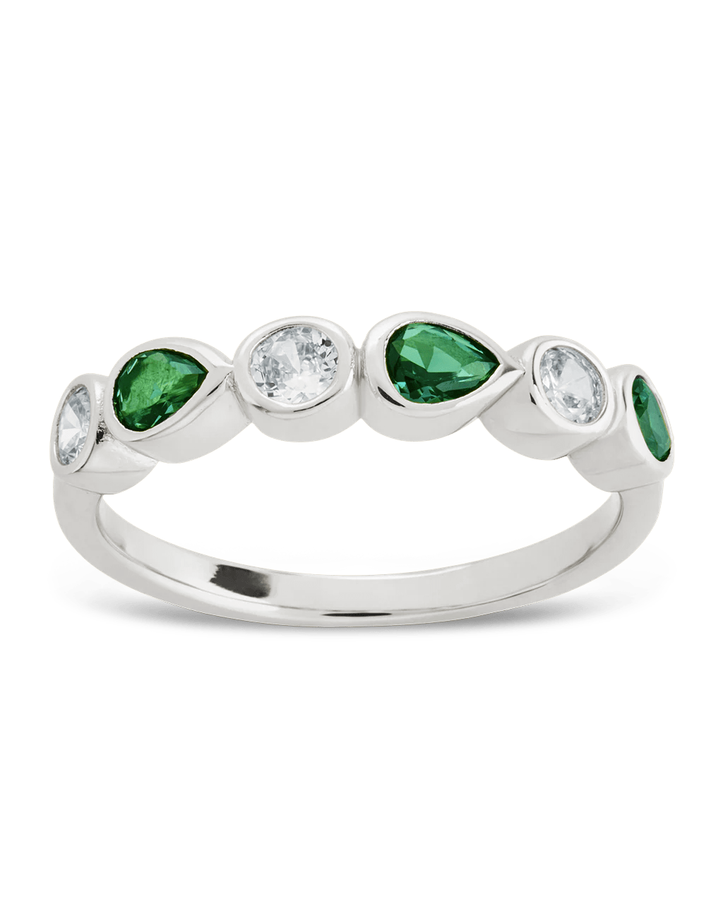Sterling Silver Pear and Round Bezel-Set Ring