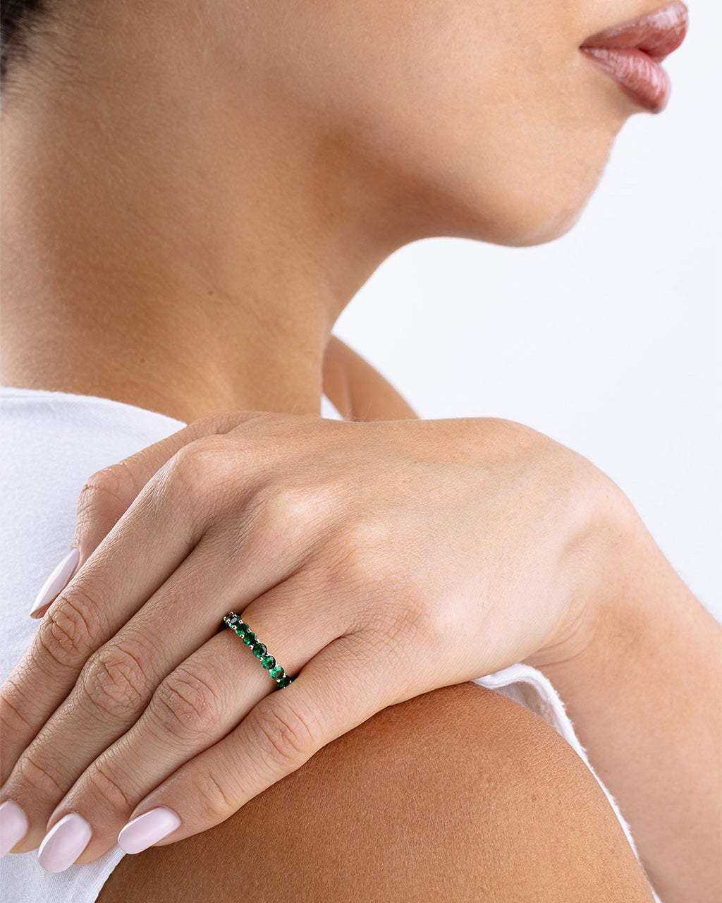 Sterling Silver Gracie Emerald CZ Eternity Ring