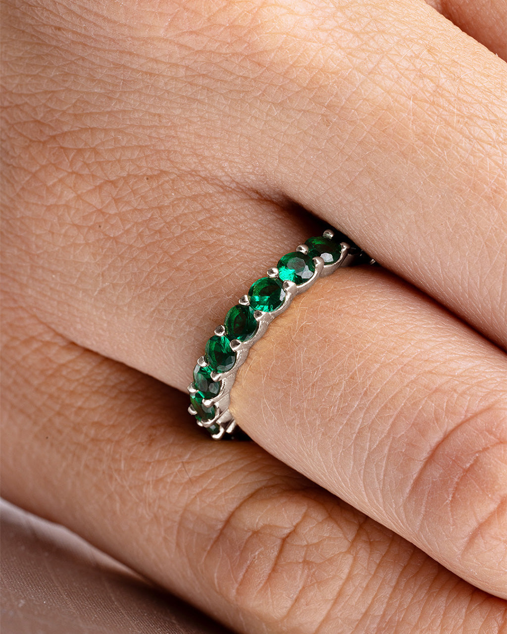 Sterling Silver Gracie Emerald CZ Eternity Ring