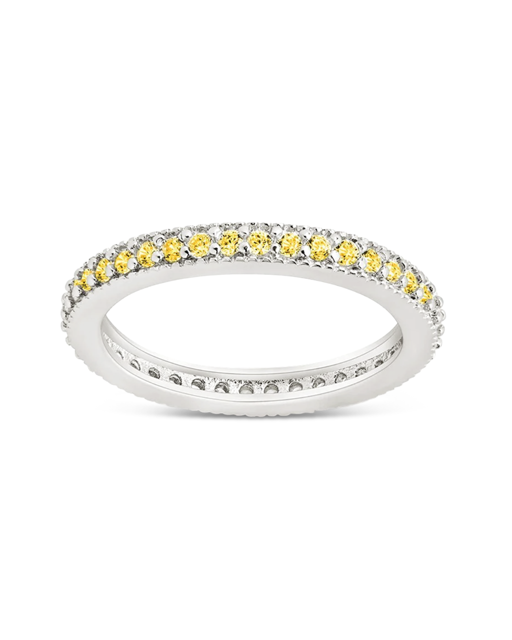 Sterling Silver 2.5mm Thin Canary CZ Band Ring