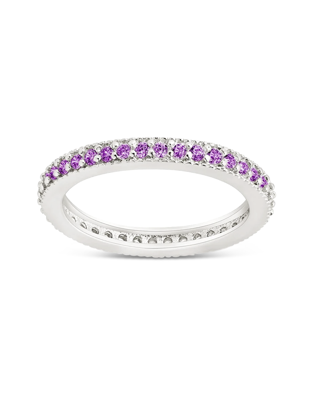Sterling Silver 2.5mm Thin Amethyst CZ Band Ring