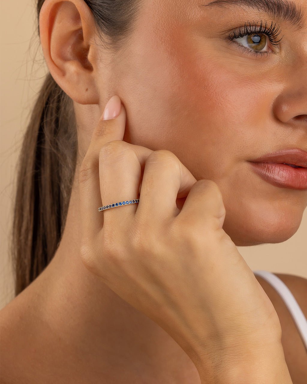 Sterling Silver 2.5mm Thin Sapphire CZ Band Ring