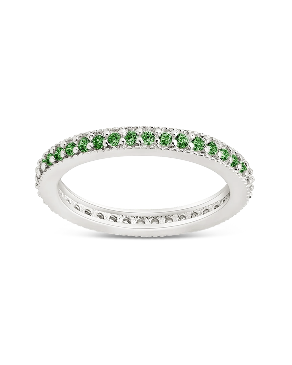 Sterling Silver 2.5mm Thin Emerald CZ Band Ring