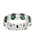Sterling Silver Pear Cut Emerald CZ Celebration Band Ring