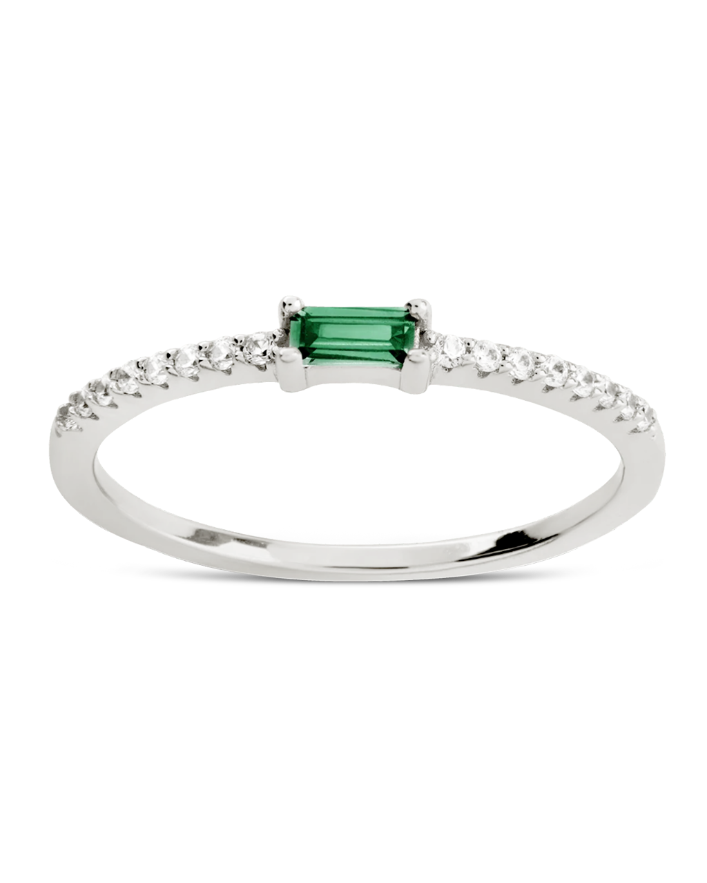 Sterling Silver Thin Emerald CZ Stacking Birthstone Ring