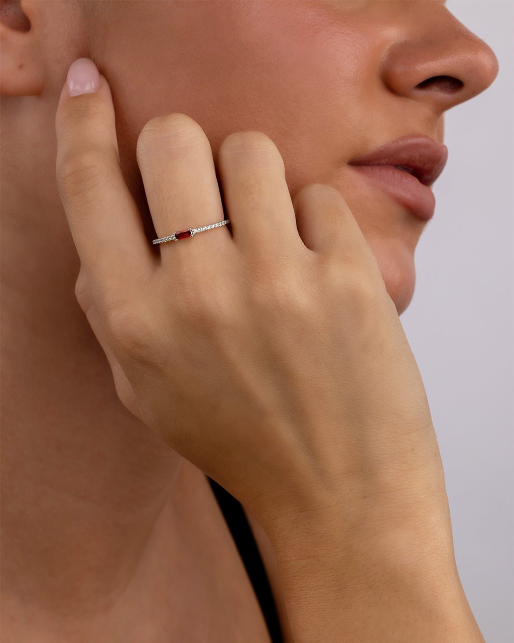 Sterling Silver Thin Garnet CZ Stacking Birthstone Ring