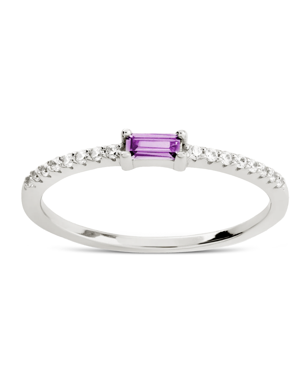 Sterling Silver Thin Amethyst CZ Stacking Birthstone Ring