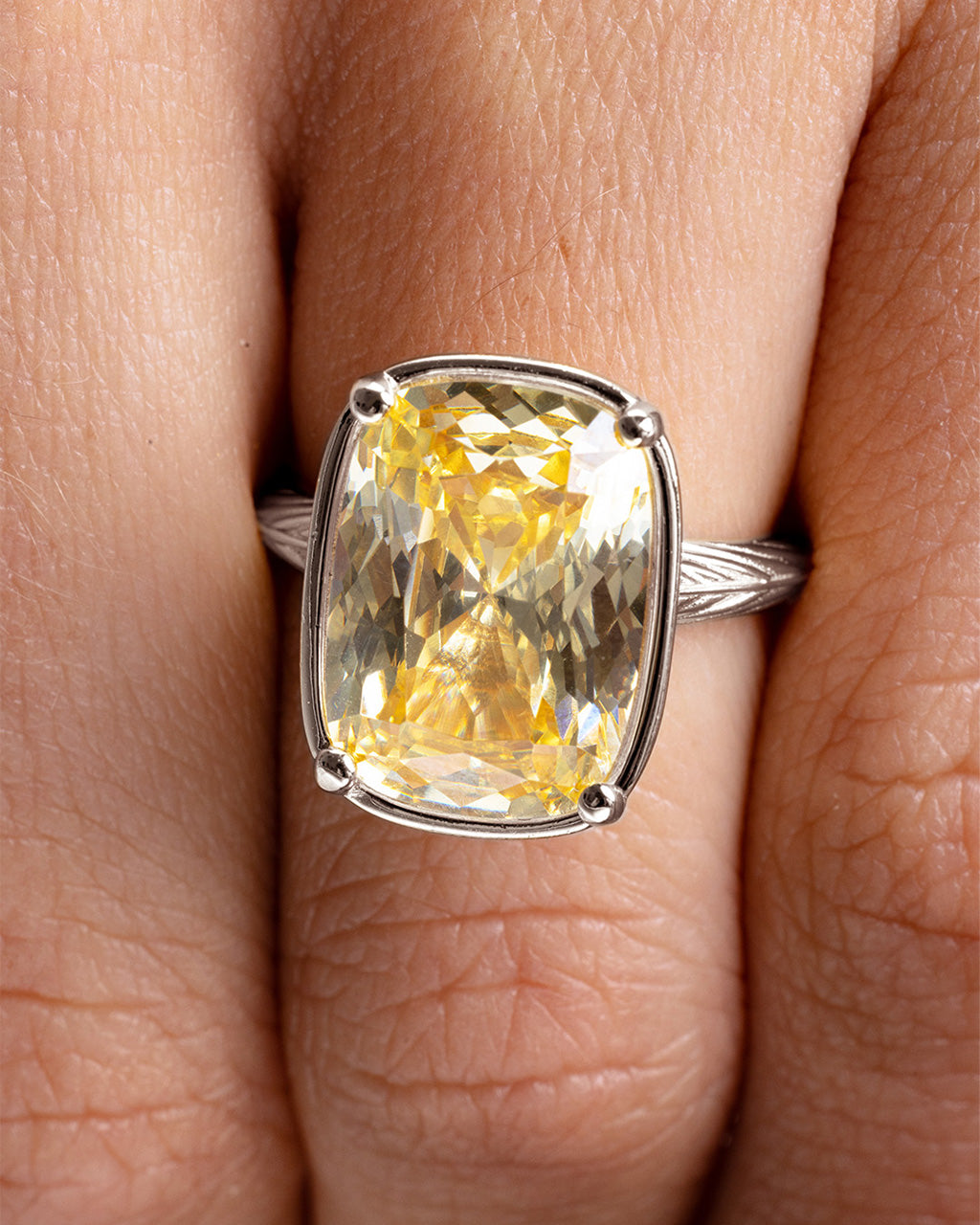 Sterling Silver Elongated Cushion Light Yellow CZ Cocktail Ring