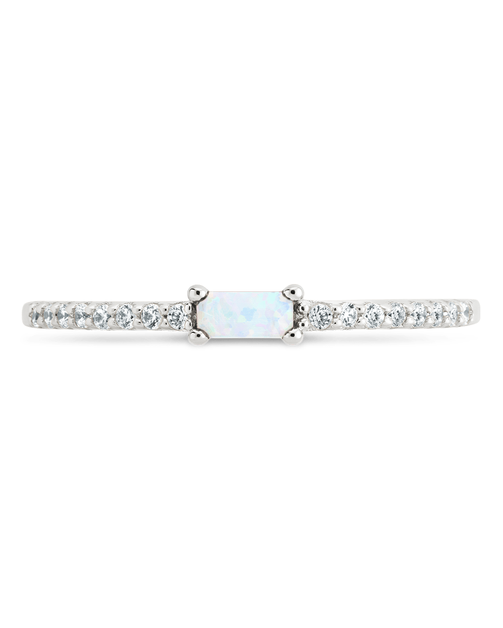 Sterling Silver Thin Opal CZ Stacking Birthstone Ring
