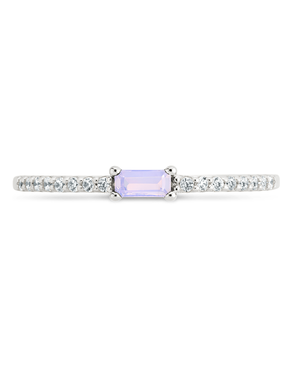 Sterling Silver Thin Moonstone CZ Stacking Birthstone Ring