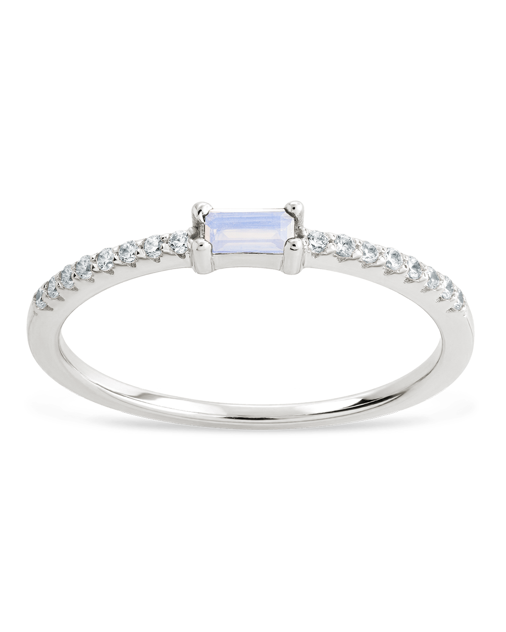 Sterling Silver Thin Moonstone CZ Stacking Birthstone Ring