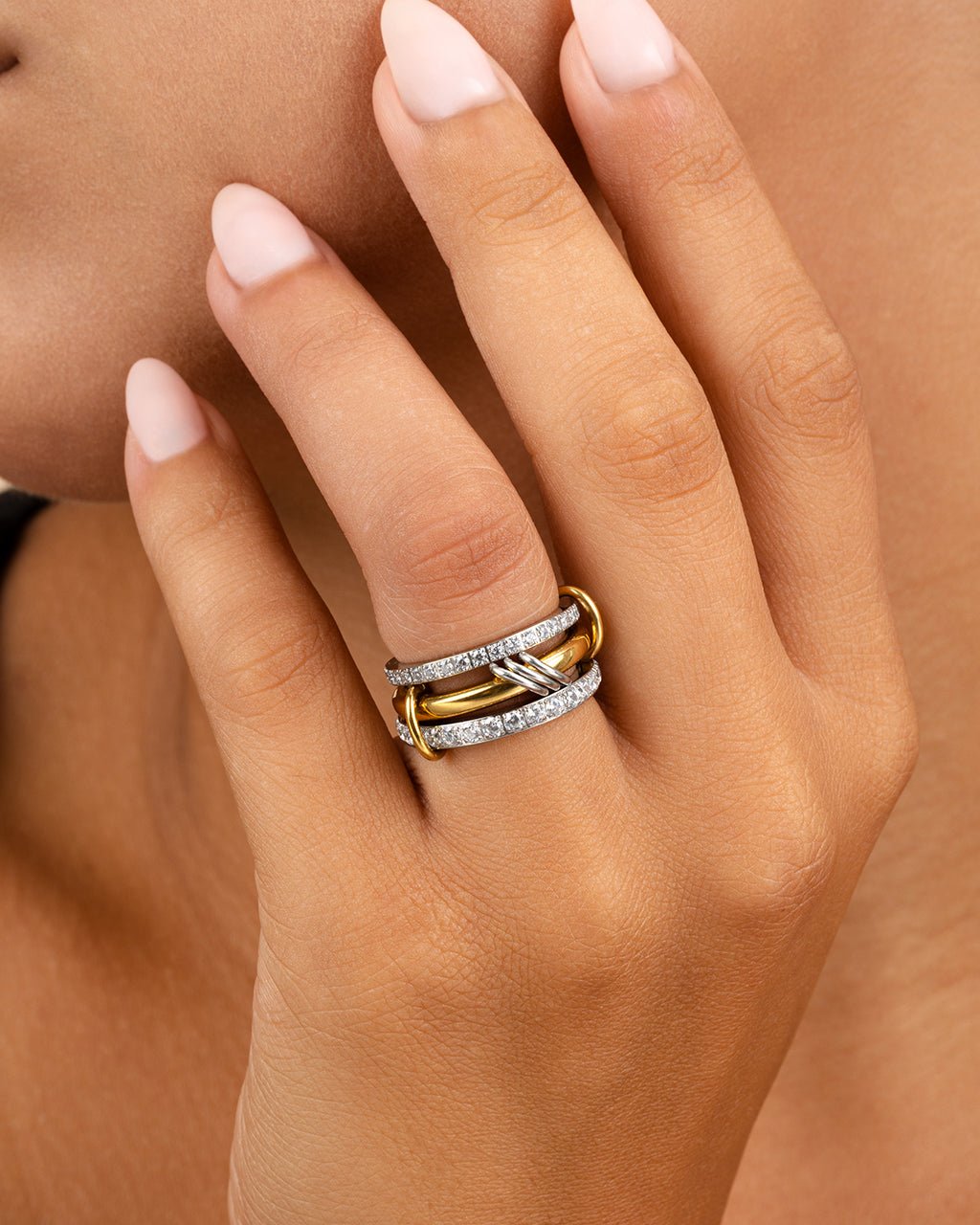 Sterling Silver Birgitta CZ Link Stacking Ring